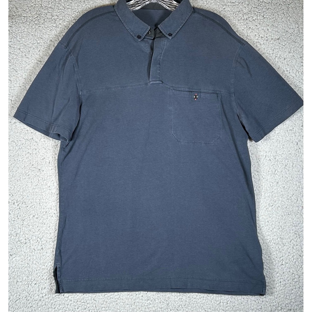Lululemon Mens Short Sleeve Pocket Logo Polo Shirt Golf Blue Size L Lightweight
